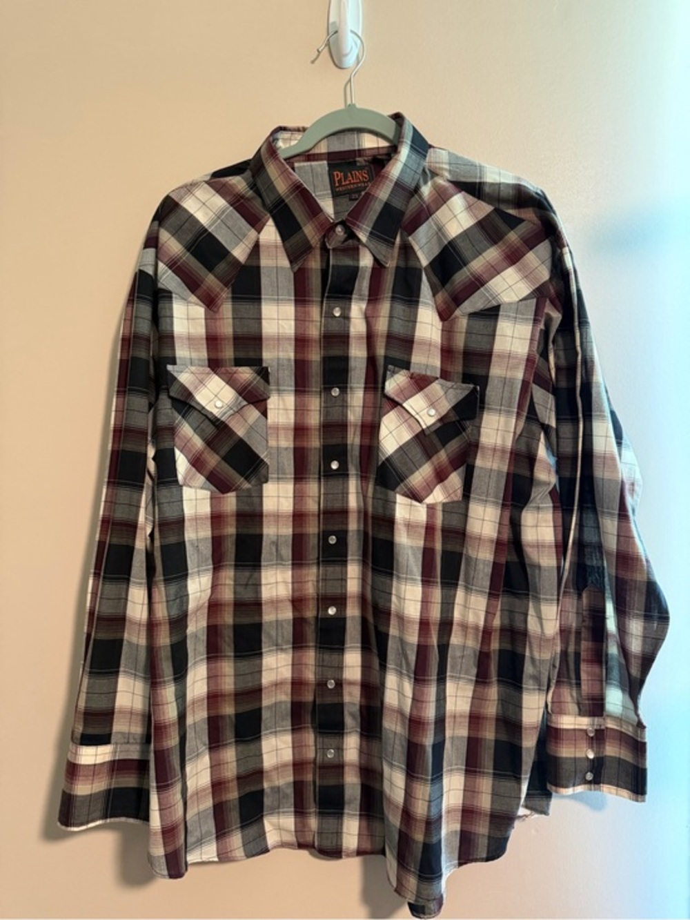 Plains Casual Button-Down Plaid Shirt in Burgundy, Black & White